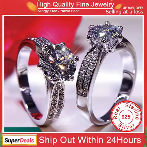With Credentials Gorgeous 3 Carat 925 Sterling Silver Rings for Women Promise Gift Jewelry Bridal En