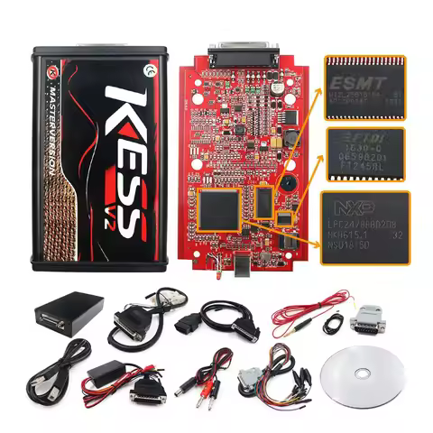 En línea 2,80 UE rojo Kess V5.017 OBD2 Manager Remap Kit KTAG V7.020 4 LED BDM marco 22 Uds adaptado
