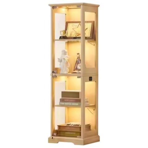 Farmhouse Narrow Glass Display Cabinet with Doors and Lock