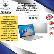 Asus Laptop 15 A516E-AEJ1501WS 15.6'' FHD Laptop Silver ( I3-1115G4, 4GB, 256GB SSD, Intel, W11, HS )