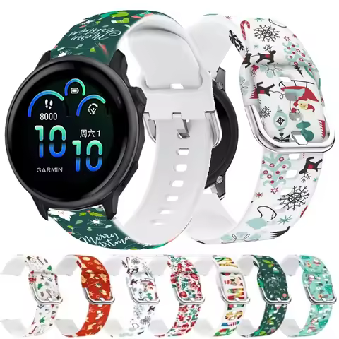 20mm 22mm Christmas Printed Strap For Garmin Forerunner 55 158 165 245 255 265 645 970 570 Silicone 