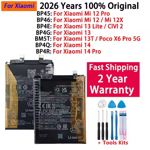 100% Original Battery For Xiaomi Mi CIVI 2 Poco X6 Pro 12X 12 12S 13 13T 14 Lite Pro Battery BP4G BM