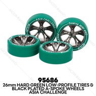 TAMIYA 95686 26mm Low-Profile Tire & Black Plated A-Spoke Wheel Set (Asia Challenge)