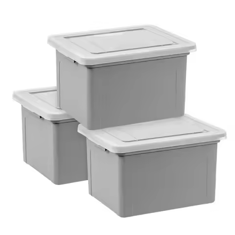 Plastic Storage Bins/File Boxes, Legal/Letter Size 18' L x 14.18 W x 10.87 H Gray Set of 3