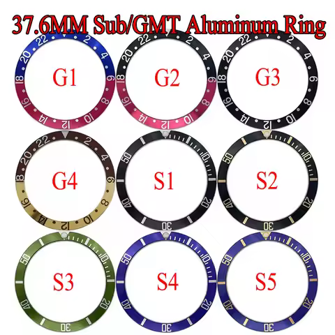 37.6mm Black/Red/Blue/Green Aluminum Bezel Ring Sloping Watch Bezel Insert Fit For OLD RLX SUB GMT 1