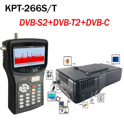 KPT-266ST DVB-S2 DVB-T2 DVB-C Satellite Finder Meter h.265 HD Satellite TV Receiver Spectrum Analysi
