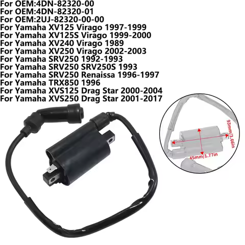Ignition Coil Assy For Yamaha XV125 XV125S XV240 XV250 Virago SRV250 SRV250S Renaissa 4DN-82320-00 4