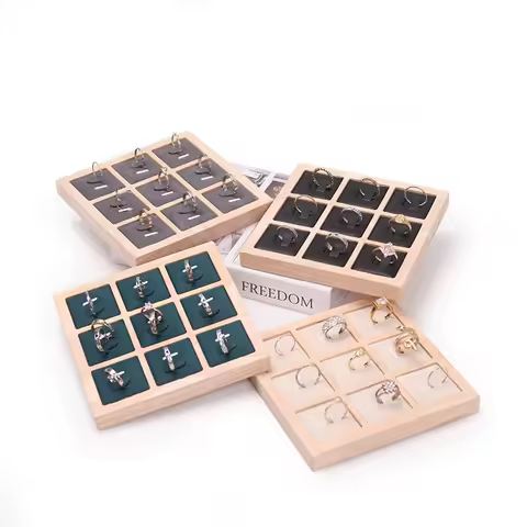 Fashion 9 Grids Wood Ring Display Tray Rings Bracelet Pendants Jewelry Storage Holder Organizer Jewe