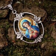 Vintage Virgin Mary Pattern Pendant Necklace, Religious Retro Charm Jewelry for Men Women, Unique Fa