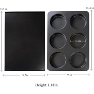 6 Cup Straight Side Jumbo English Muffin Cupcake Pan with Lid Hamburger Burger Bun Egg Sandwich Frit