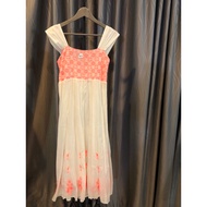 D477freakstore Dress Indian Fabric Cream White Hand-Embroidered With Lining Inside Smocked Back