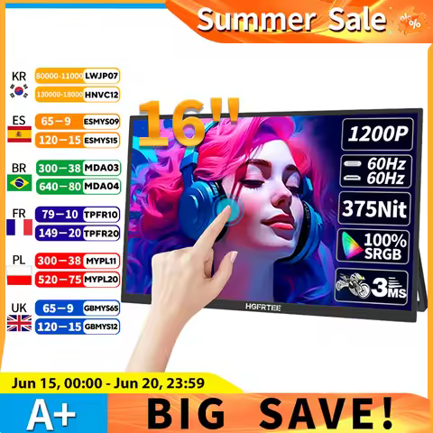 HGFRTEE 16inch Touch Portable Monitor 16:10 96%sRGB 350Cd/m² Second Screen For Laptop With Holder St