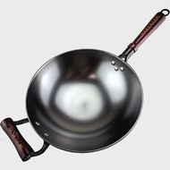 Lu Chuan Iron Pot Uncoated Wok Handle Ear round Bottom Wok Gas Stove Suitable Chinese Pot Wok  Household Wok Frying pan   Camping Pot  Iron Pot