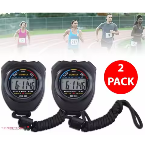 2PCS SET Digital Stopwatch Sports Counter Chronograph Date Timer Odometer Watch,Handheld sports stop