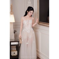 [Available S/M] LunaClassy Floral Chiffon Dress 2S White Pearl Dress with Cream Lining Standard Chau