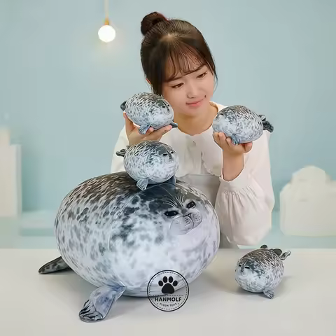 20/40cm Ultra Soft Seal Plush Pillow Grey Aquatic Animal Cushion Mother-child One Big Four Small Bal