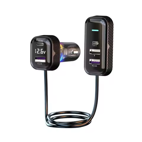 75W 5-Ports Car Charger PD30W QC3.0 Front And Rear Universal With 1.5M Extension Cable Output Cigare