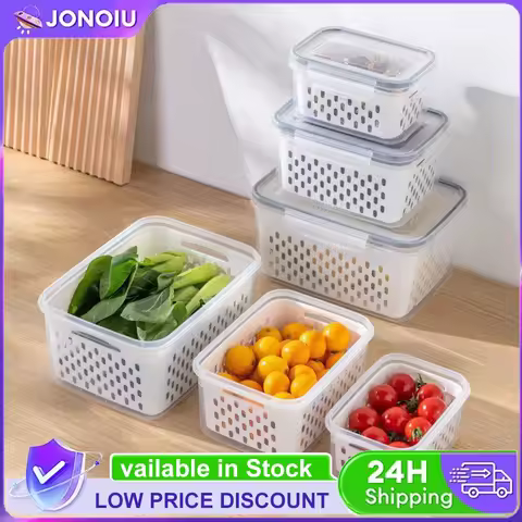 Fruit Storage Containers with Removable Colander Plastic Fresh Produce Saver Keep Fruits Vegetables 