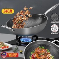 Kuali Honeycomb Wok Stainless Steel 304 Nonstick Frypot Cooking Frying Pan Kuali Wok Cookware Masak