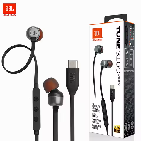JBL Tune 310C USB-C Wired Earbuds, Hi-Res Audio with Built-In DAC, 3-Button EQ Preset Remote with Mi
