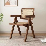 Mid-Century Rattan Chairs Living Room & Kitchen Wooden Chair with Hand-Woven Rattan Backres Home Lei