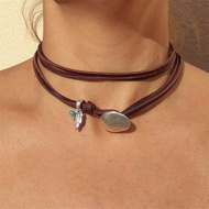 Boho Necklace for Women Western Turqoise Necklace Boho Leather Choker Layered Neckalce Brown Bohemia