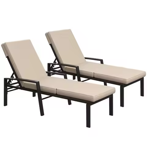 Chaise Lounge Chairs for Outdoor, Lounge Chairs Set of 2, Adjustable PE Rattan Wicker Patio Pool Lou