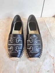 Tory Burch 小羊皮黑色平底草編鞋