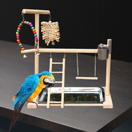 [svzfjuv] Pet Parrot Playstand Bird Playground with Feeder Cups Bells Wood Perch Bird Playpen Budgie