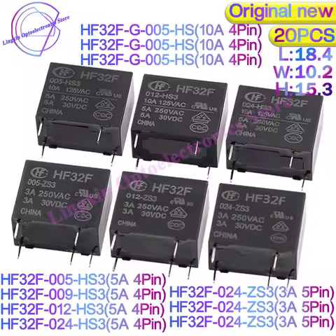 20PCS/lot HF32F-G JZC-32F HF32F - 005 012 024 - HS / HS3 / ZS3 3A 5A 10A 250VAC 4pin 5pin JZC/HF32F-