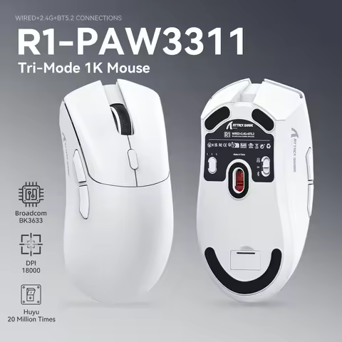 Attack Shark R1 1000Hz Bluetooth Mouse,18000dpi,PAW3311,Tri-mode Connection, Macro Gaming Mouse