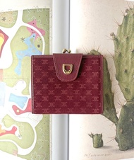 Celine Triomphe wallet 稀有中古櫻桃暗紅色猄皮皮革短夾錢包