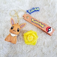 GANTUNGAN Eevee Brown Keychain Rubber Strap Pokemon Eevee Rubber Keychain