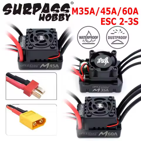Surpass Hobby M35A/45A/60A Brushless ESC Waterproof Speed Controller 2-3S for 1/10 1/12 1/14 1/16 RC