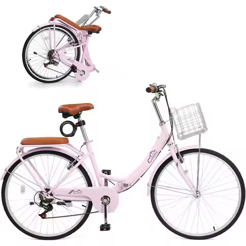 24-26 Inch Adjustable 7-Speed Beach Cruiser Bike with Lock, Comfortable Backrest, Foldable Basket, a