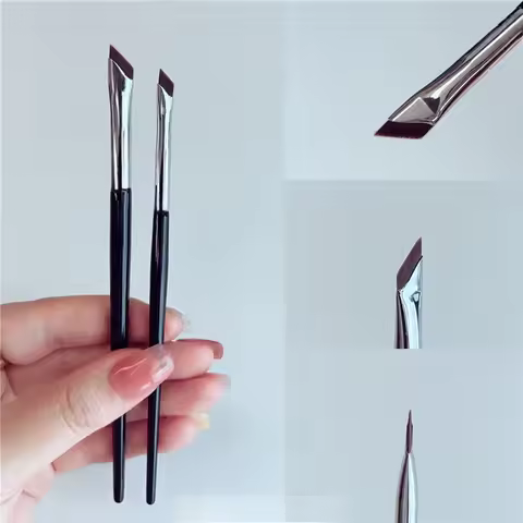 2pcs Angled Tip Eyeliner Brush Ultra Thin Fine Eyebrow Brush Flat Curved Eyeliner Brushes Thin Angle