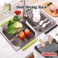 【SG】Foldable Kitchen Drying Rack Stainless Steel Dish Drainer Rack above Sink Storage Tray Kitchen O