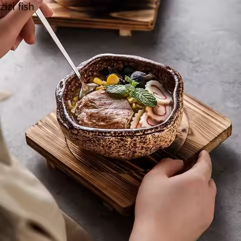 Creative Stone Pattern Ceramic Bowl Irregular Thick Soup Bowl Dessert Bowl Snack Bowls Sushi Bowls C