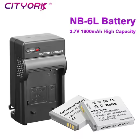 CITYORK 1800mAh NB-6LH NB-6L camera battery + LED Charger for Canon PowerShot D10 D20 D30 S90 S95 SX