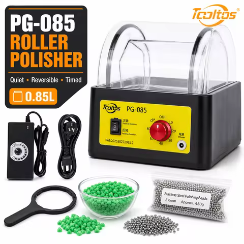 TOOLTOS PG-085 0.85L Jewelry Rotary Tumbler Polisher 100-268RPM with Timer Clear Barrel Green Cerami