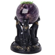USNOW Crystal Ball Holder, Resin Triple Egyptian Cat Cat Goddess Statues, Mini Black Display Base Home Decor