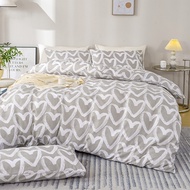 3pcs/set Heart Print Duvet Cover Set - Blue & Gray(1 Duvet Cover & 2 Pillowcase）Soft And Skin-Friend