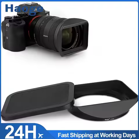 Haoge LH-E245 Bayonet Square Metal Lens Hood Shade with Cap for Sony FE 24-50mm F2.8 G SEL2450G Lens