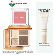 Combo Judydoll Bảng Highlight Và Tạo Khối 4 Màu - 02 Tông Ấm 9g (Mới) + Phấn Má Hồng - 02 Hoa Hồng K