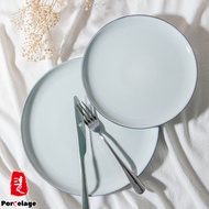 Table Matters-Soft blue ceramic dinnerware set shallow plate cute plate cute plate cat plate dining 