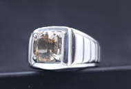 托帕石戒指，925純銀戒指，鑲嵌天然帝王托帕石，手工雕刻。