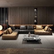 Perabot Foshan Set Sofa Kulit Asli Minimalis Itali untuk Ruang Tamu Vila, Sofa Lawrence Kulit Lembu 
