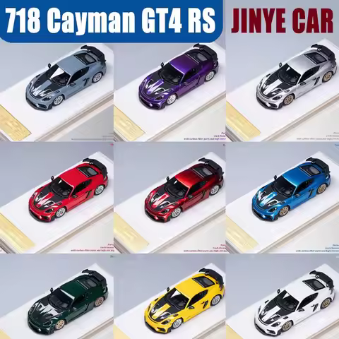 JINYE CAR MODEL 1/64 718 Cayman GT4 RS Resin Motor Vehicle Diecast Models Car Toys Collection Gifts