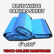 Blue White Canvas Sheet Tarpaulin 6 Feet x 30 Feet/ 6 Kaki x 30 Kaki / Kanvas Biru Putih