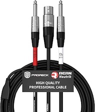 PRORECK 6FT Y-Splitter Stereo Breakout Cable XLR Female to Dual 1/4" Mono TRS, Rean Connectors, 20 A